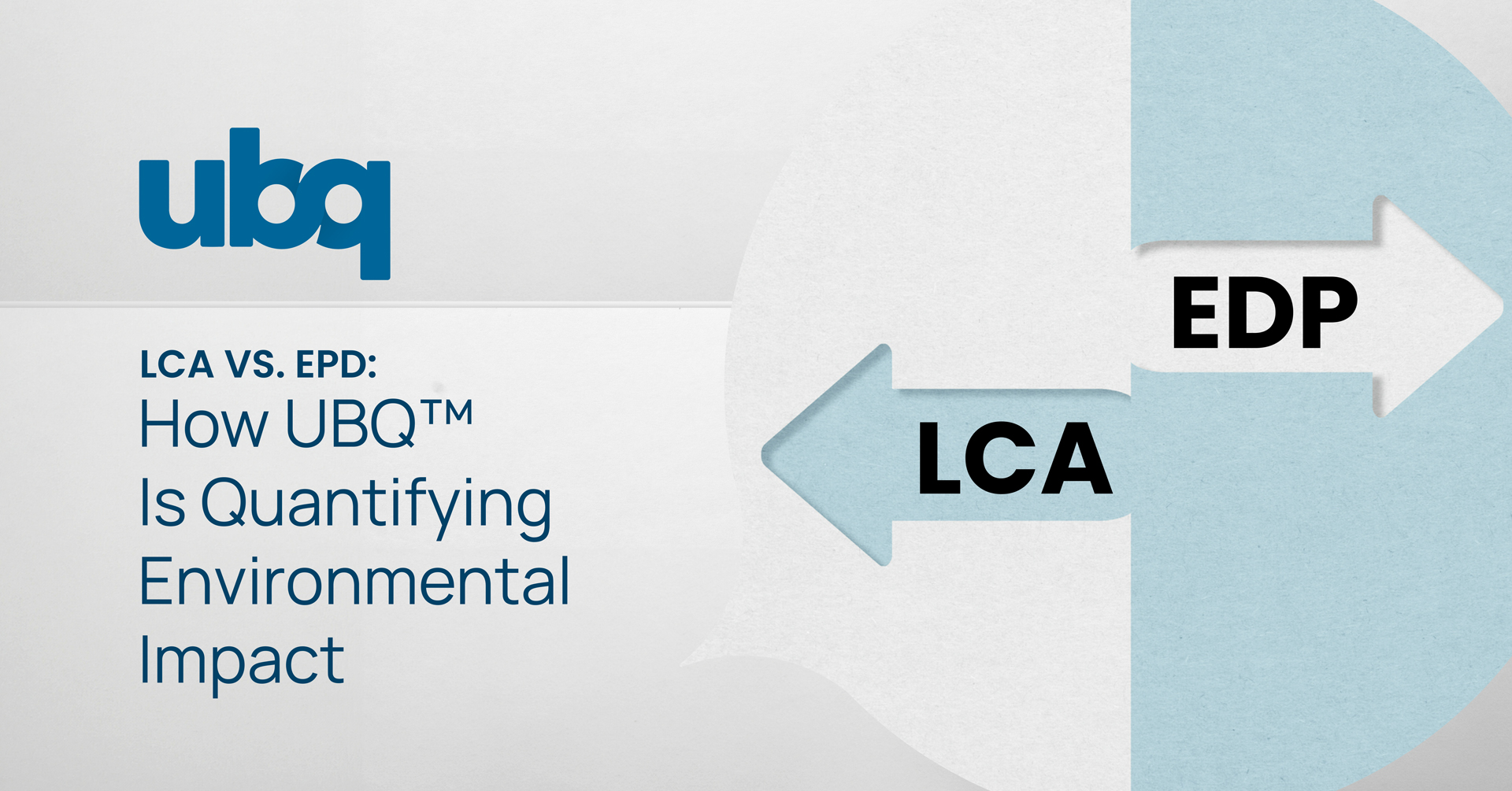 UBQ graphic showing LCA vs EPD comparison arrows for environmental impact assessment